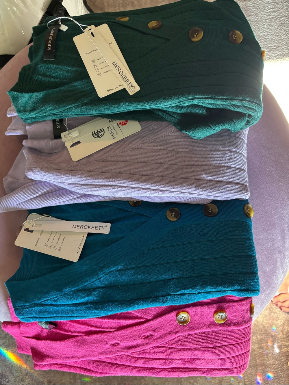 4 Merokeety Women's Ribbed Button V-Neck Tops- Teal, Emerald, Lavender, Fuchsia